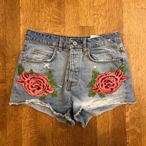 Flower Appliqué Jean Shorts